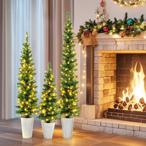 Set of 3 Pre-Lit Artificial Christmas Trees with 230 Warm White LED Lights