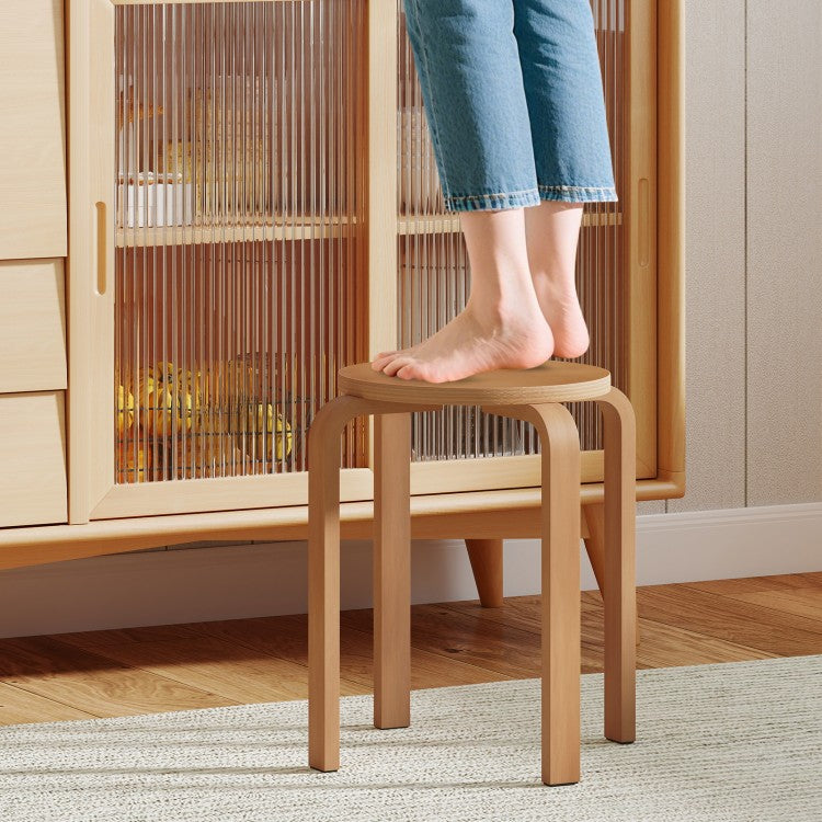 Set of 4 18 Inch Stackable Bentwood Dining Chairs with Round Top-Walnut