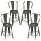 Set of 4 Metal Bar Stools with Backrests and Footrests-Gun Metal