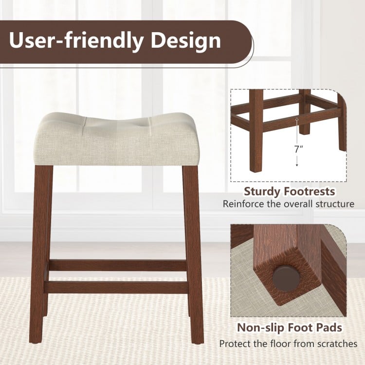 Set of 4 Upholstered Counter Height Bar Stool with Curved Saddle-Seat-Brown