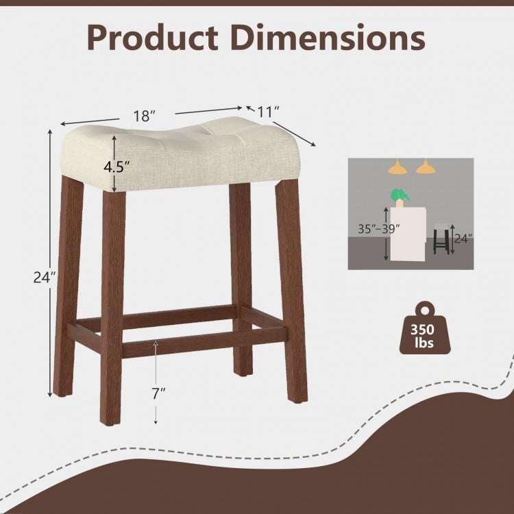 Set of 4 Upholstered Counter Height Bar Stool with Curved Saddle-Seat-Brown