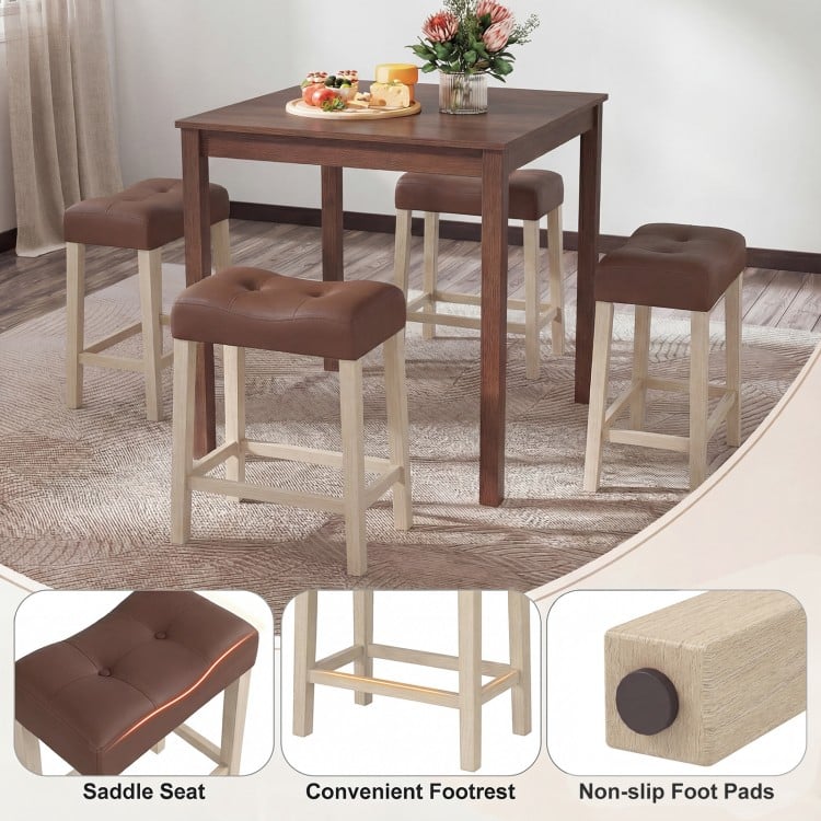 Set of 4 Upholstered Counter Height Bar Stool with Curved Saddle-Seat-Natural
