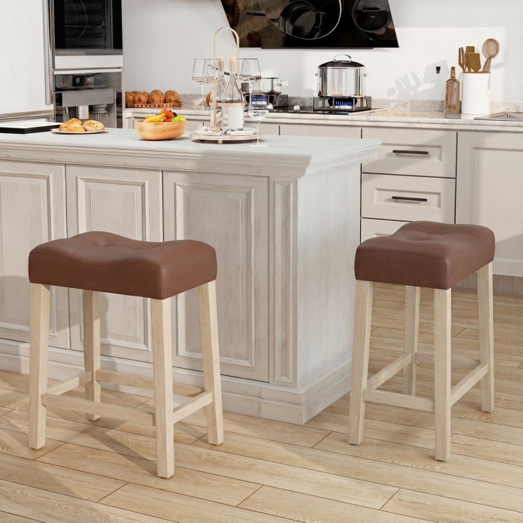 Set of 4 Upholstered Counter Height Bar Stool with Curved Saddle-Seat-Natural