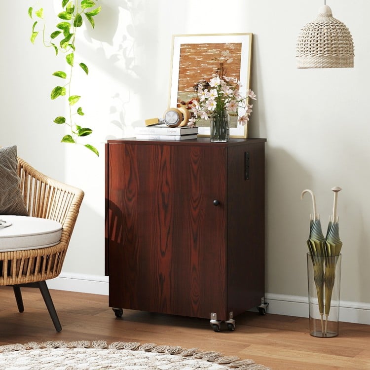 Sewing Machine Table with Charging Station and Lockable Casters-Brown