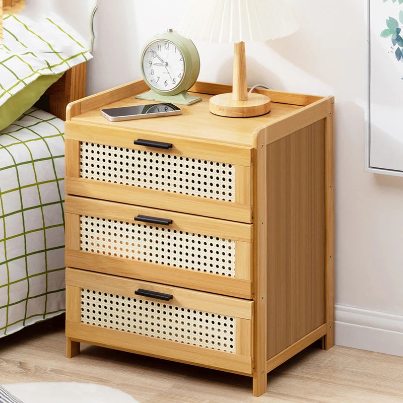 Solid Wood Bedside Table - Modern Small Cabinet with Moroccan Design