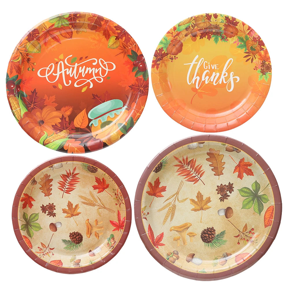 Autumn Maple Pattern Thanksgiving Home Party Decoration Paper Plates Napkins Hanging Maple Banners Turkey Pumpkin Honeycomb Ball 