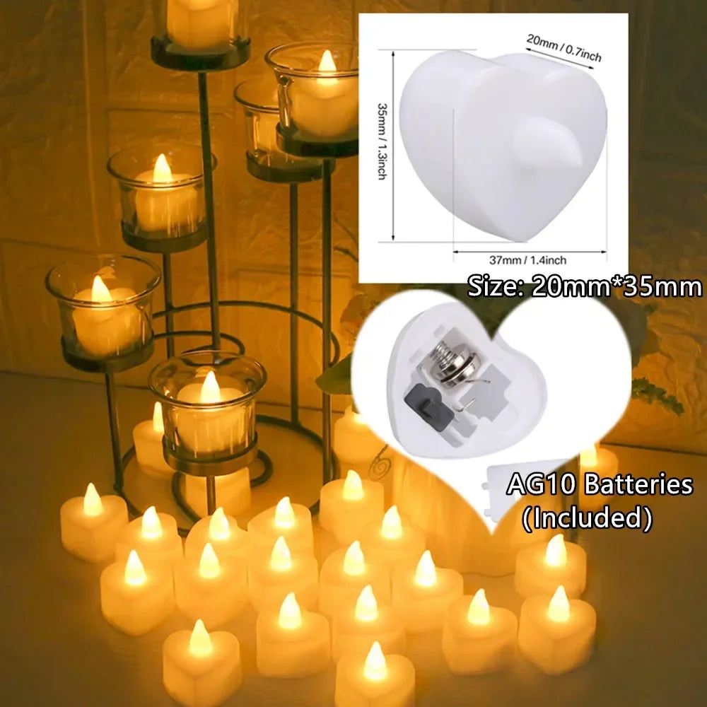 24Pcs Flameless Led Candle For Home Christmas Party Wedding Decoration Heart-shaped Electronic Battery-Power Tealight Candles