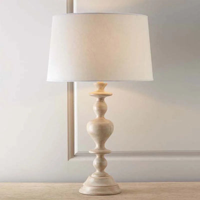 American Retro Log Color Resin Table Lamp – Simple Design, Bedroom Bedside, Living Room, Study, LED E27 Lighting, White Linen Desk Fixture 