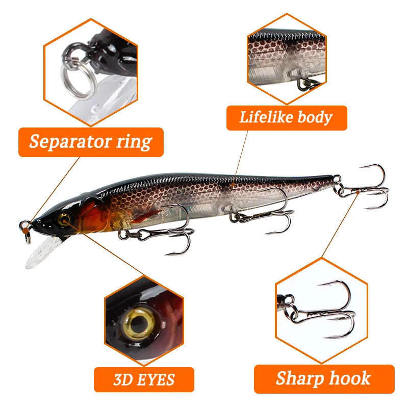 1pcs Fishing Lure – 11.5cm/14g Minnow Crankbait, 3D Eyes, Perch Artificial Bait, Pike & Carp Swim Bait