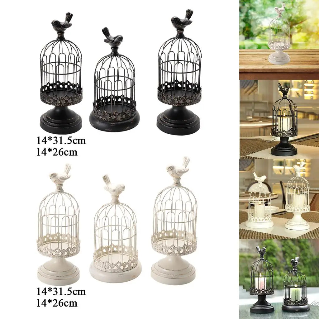 Wrought Birdcage Pillar Candle Holder Centerpiece Christmas Hoilday