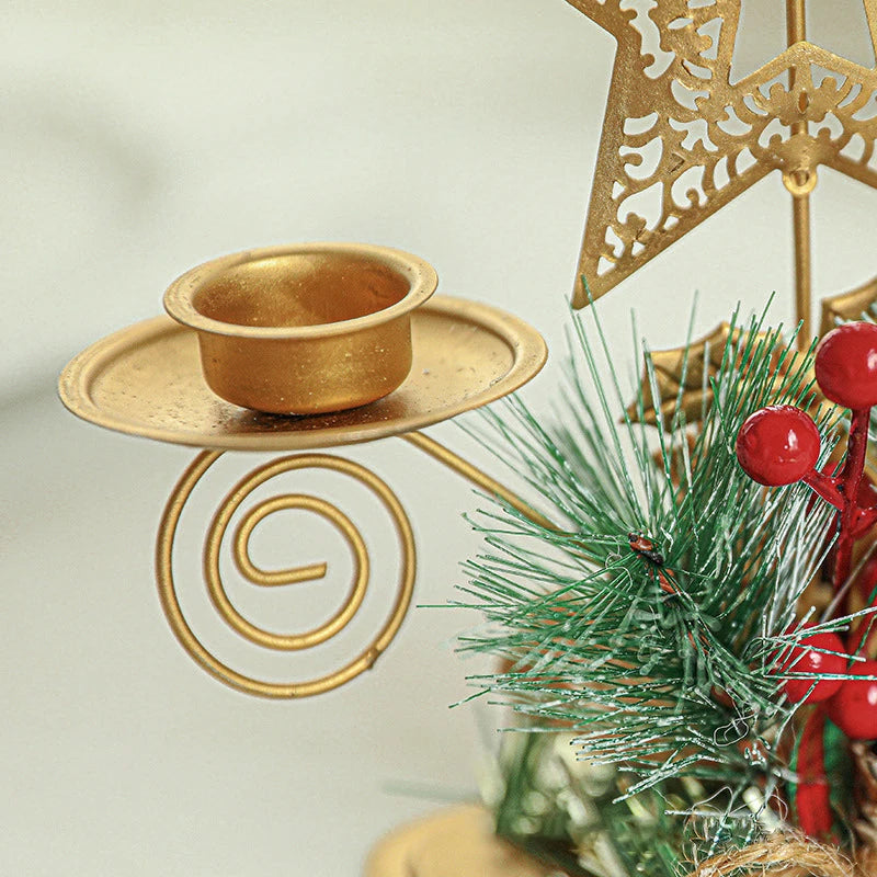 Christmas Gold Iron Candle Holder with Artificial Snowy Pine Needles Reindeer snowflake Candlestick New year xmas table decor