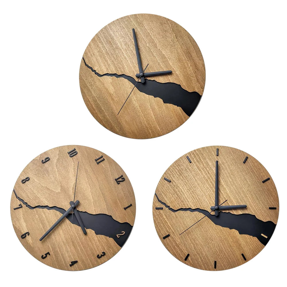 Creative Old Wood Pattern Split Wall Clock – Mute 12-Inch (30cm), Wood Grain Design, Living Room Decorations, Office Hanging Pendant