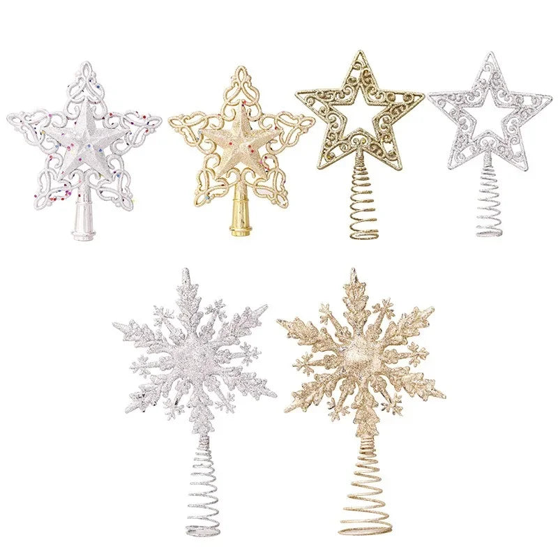 2024 Christmas Tree Top Glitter Gold Silver Star Xmas Tree Snowflake Ornaments Christmas Decoration For Home 2023 Natal New Year