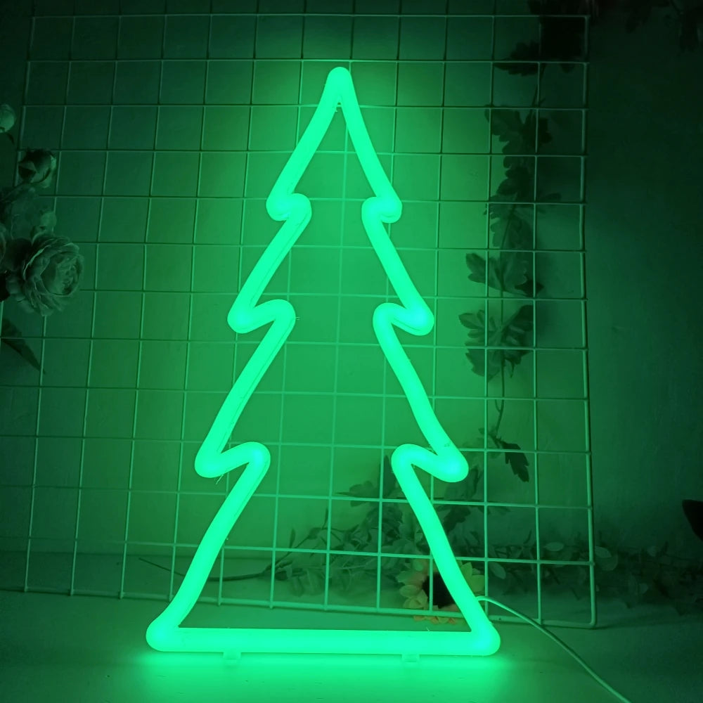 Christmas Tree LED Neon Light Sign for Christmas Shop Window Display Cafe Bar Decor USB Powered Dimmable Night Light Indoor Use