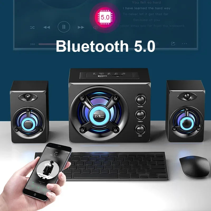 HIFI 3D Stereo Speakers with Colorful LED Lights - Heavy Bass, AUX, USB, Wired & Wireless Bluetooth Audio Home Theater Sound Bar 