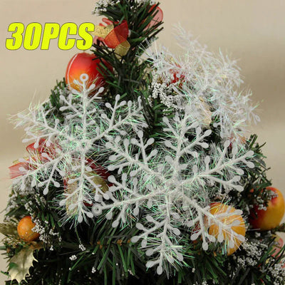 30PCS Christmas Snowflakes Plastic Brushed Snowflakes Christmas Decoration Snowflakes Christmas Tree Decoration Supplies 
