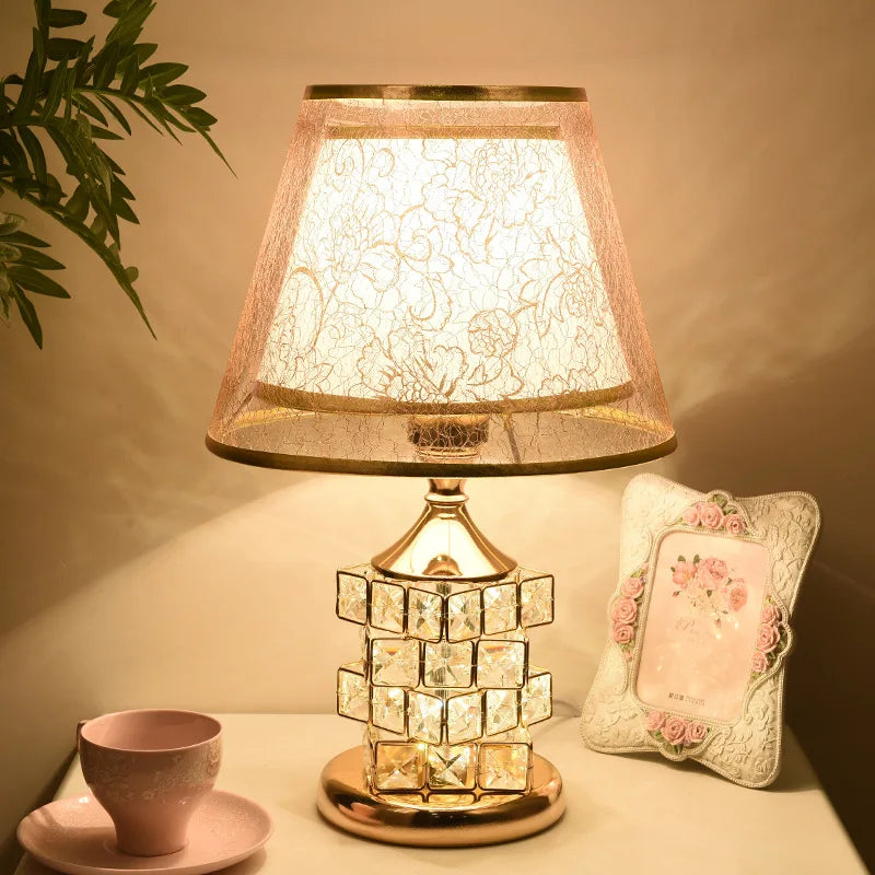 Modern Crystal Table Lamp - European Style Luxury Golden Lamp, Ideal Wedding Gift, Sweet Bedroom Decor