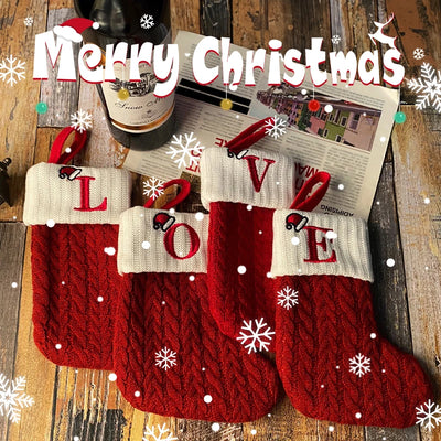 Christmas Stockings Knitting English Letters Christmas Socks Shaped Gifts Ornament New Year Santa Claus Gift Atmosphere Decor 