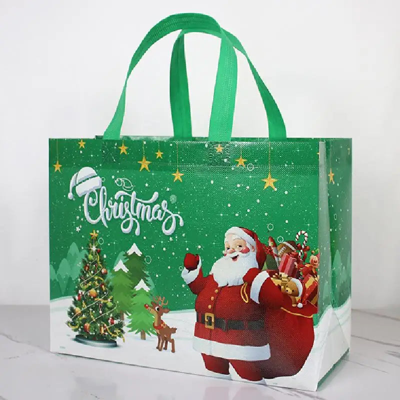 2024 Christmas Non-woven Fabric Tote Bags Candy Gift Packaging Santa Claus/Snow Man Printed Kids Favors New Year Shopping