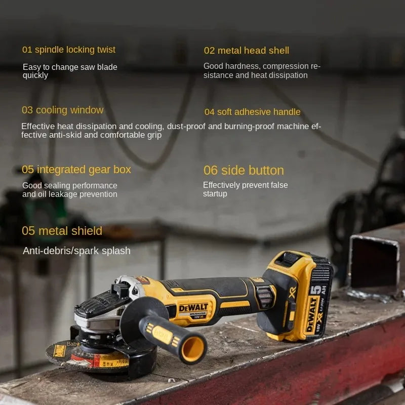 DEWALT DCG405 125mm Flat Head Angle Grinder â€“ Bare Machine Tool, 18V Lithium Battery, BrushlessÂ 