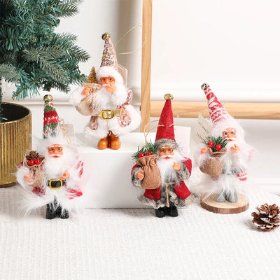Cute Christmas Santa Claus Standing Doll Hanging Ornaments Plush Sled Ski Santa Claus Pendant Home Party Xmas Tree Decorations 