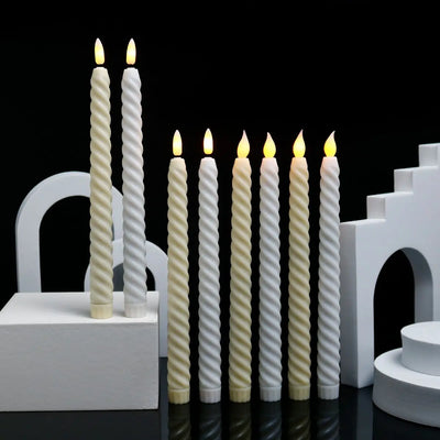 Spiral Flameless Taper Candles Led Church CandleStick Twisted Home Christmas Battery Operated Candle lamp Table Decoration-Amber 