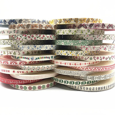 New 15mm 5yards Christmas/Butterfly/Flower Printed Polyester Cotton Ribbon DIY Wedding Christmas Party Gift Wrapping Supplies 