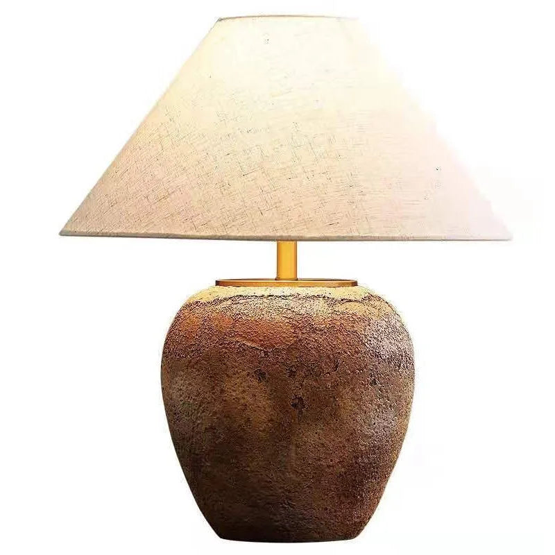 OUFULA Chinese Table Lamp - LED Creative Retro Ceramic Pot Desk Light for Home, Living Room, Hotel, and Club Decor