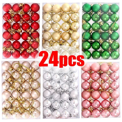6-24pcs Box Electroplated Balls Christmas Ornament Xmas Tree Pendant Hanging Decoration 3cm Plastic Ball Festival Party Supplies 