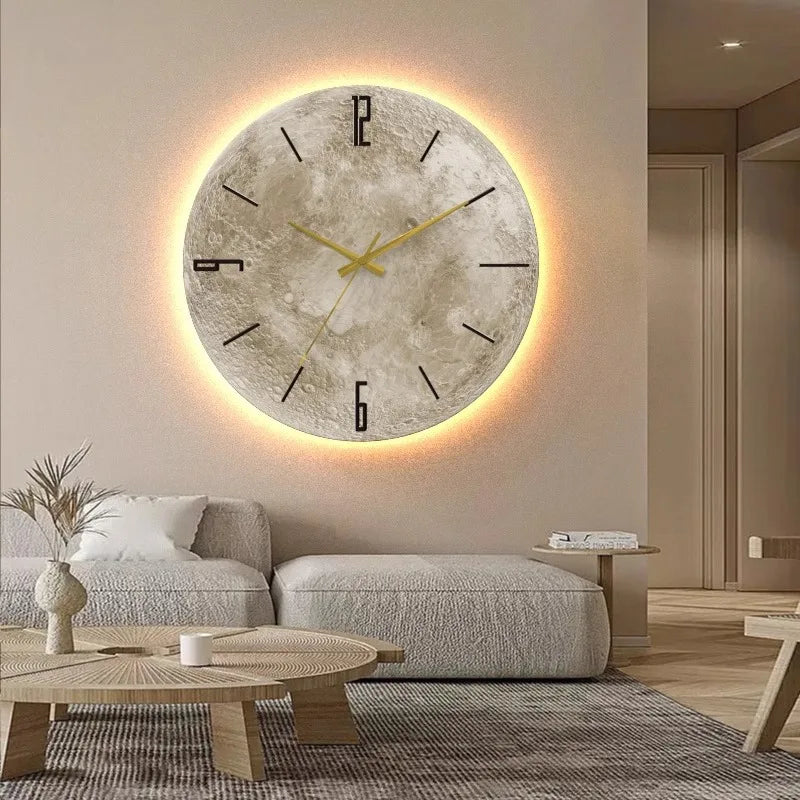 2024 New Sandstone Creative Moon Clock – Silent Wall Clock, Living Room TV Background Wall Decoration, Bedroom Atmosphere Light