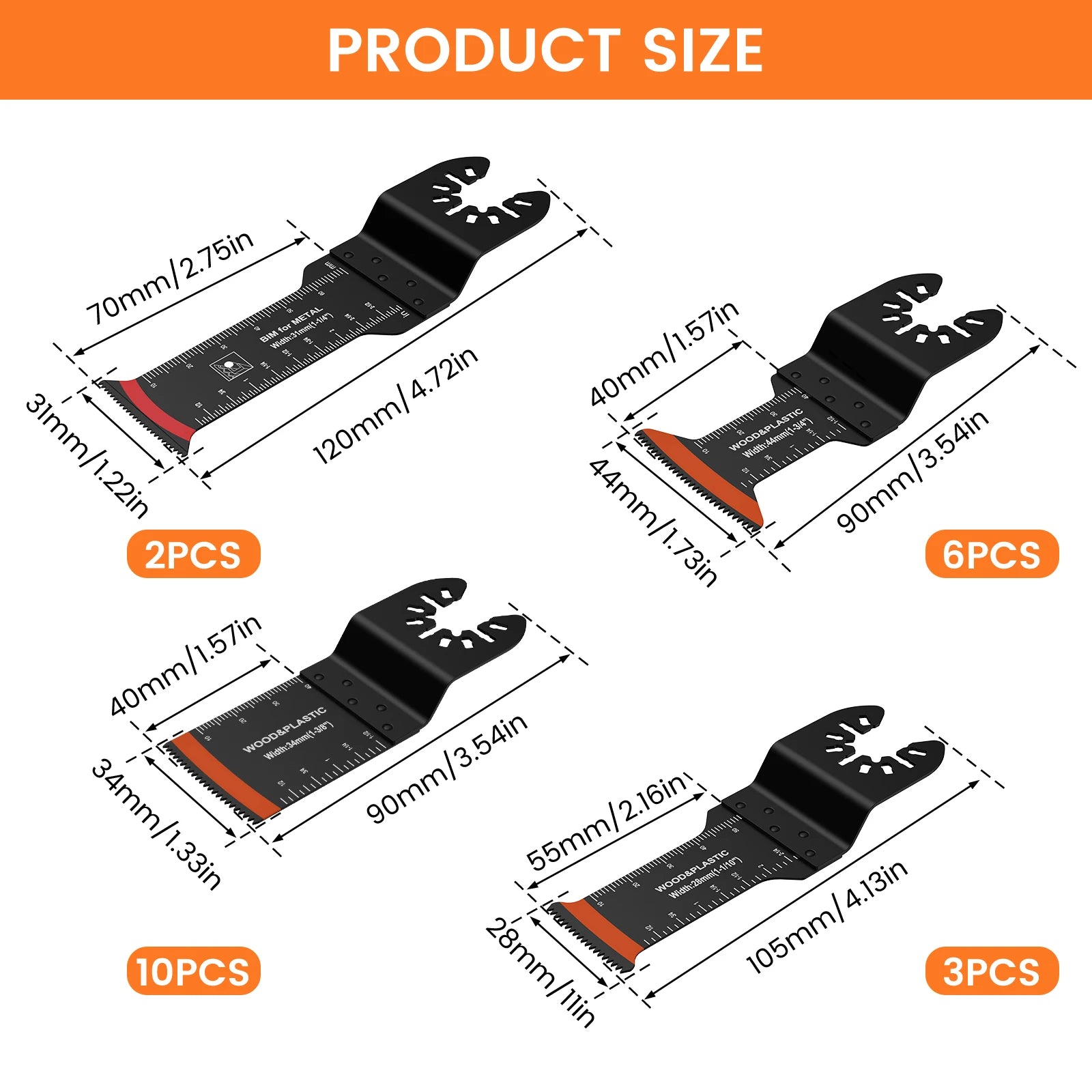 21Pcs Oscillating Saw Blades – High Carbon Steel, Bi-Metal, Sharp & Wear Resistant Multi-Cutter Blade