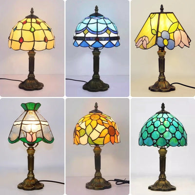 E27 Retro Baroque LED Table Lamp – Mediterranean Tiffany Stained Glass, Vintage Bedroom Reading, Café Bar Decor, Desk Light with Plug 