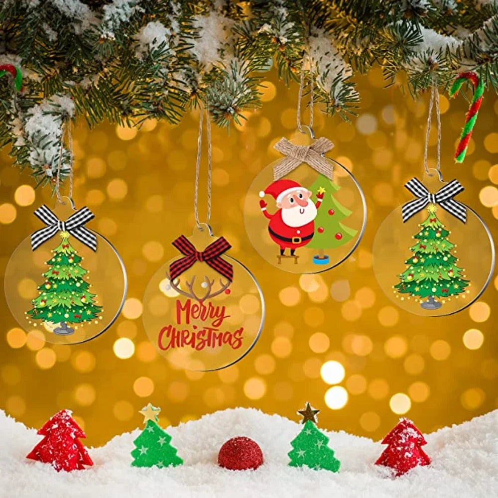 Xmas Acrylic Circles Discs Clear Blanks DIY Christmas Tree Hanging Decorations Keychain Charms Bauble Transparent Ornament Disc