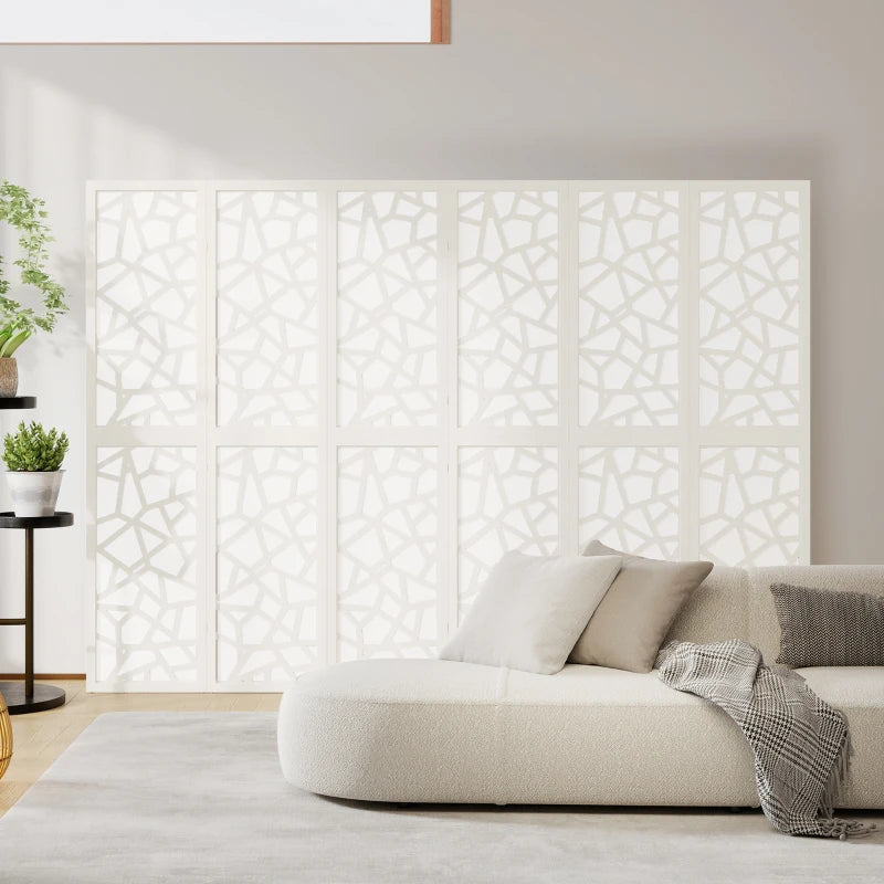 6 Panel Room Divider, 5.6 FT Lightweight Folding Privacy Screen with Geometric Pattern for Living Room, Bedroom, White