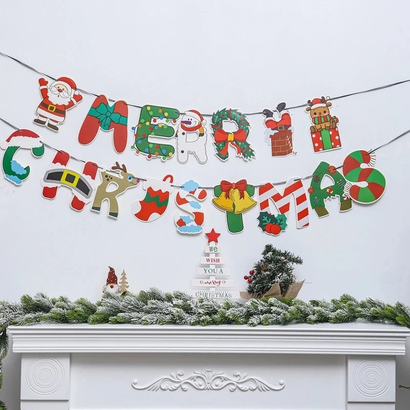 Christmas Banner Garland Merry Christmas Decoration For Home 2024 Xmas Tree Ornaments Gifts Navidad Noel Happy New Year 2025