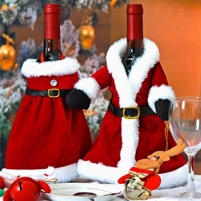 Creative Christmas Wine Bottle Set Golden Velvet Dress Wine Bottle Covers Sleeve Santa Snowman Xmas New Year Dinner Table Decor 