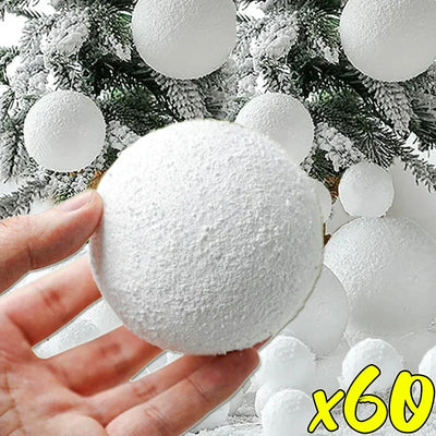 6/60PCS White Foam Snowballs Christmas Tree Hanging Pendant Artificial Fake Snow Ball Ornaments New Year Party Decoration Supply 