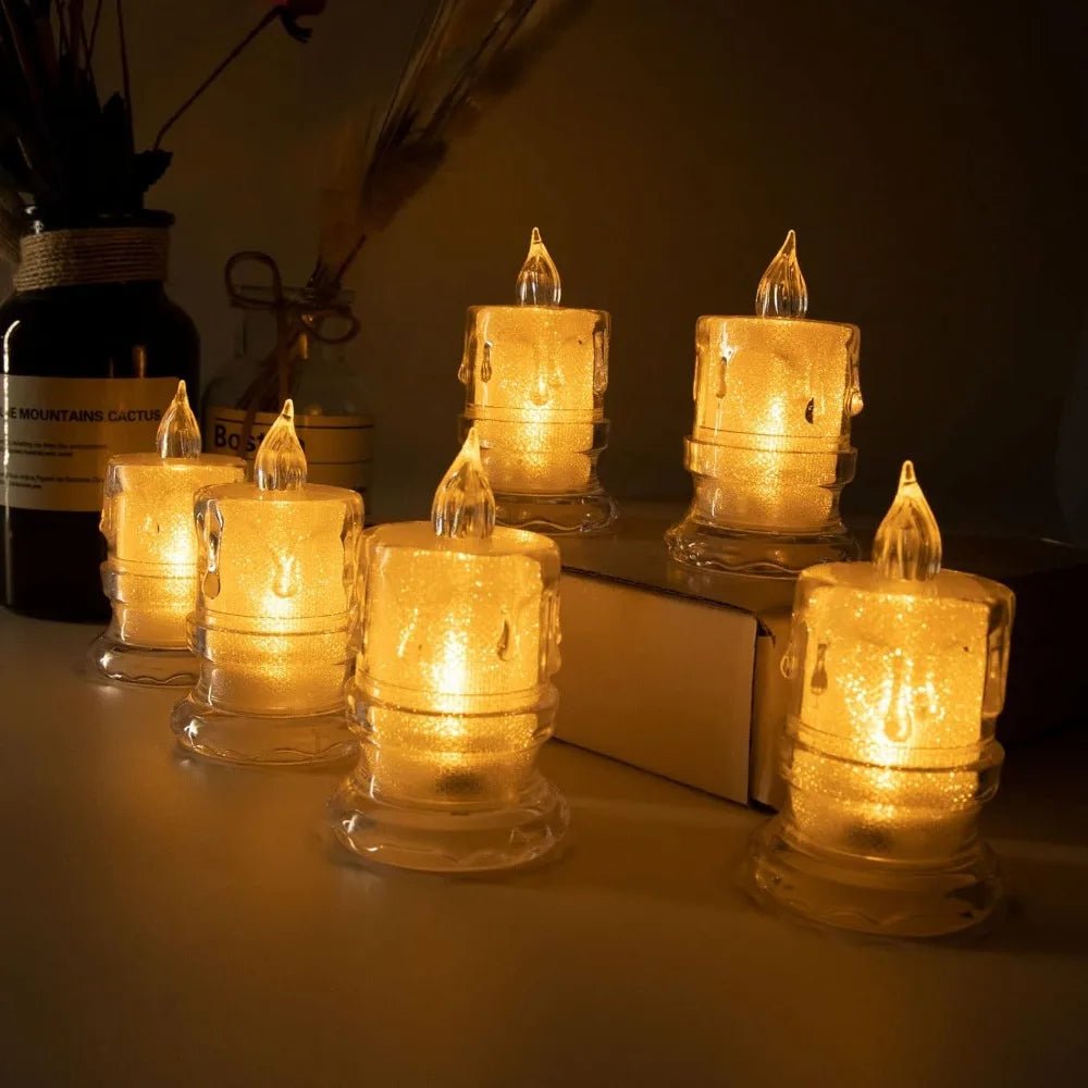 12Pcs Led Candles Light Flameless Candle Plastic Pillar Flickering Candle Night Light Home Party Wedding Christmas Decoration