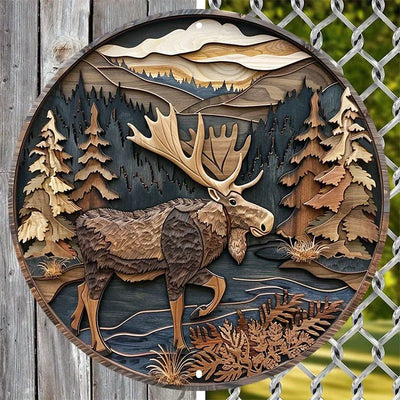 Aluminum Moose Silhouette Wall Art, Outdoor and Indoor Metal Sign, Wildlife Scene, Rustic Home Decor, Decorative Wall Poster 