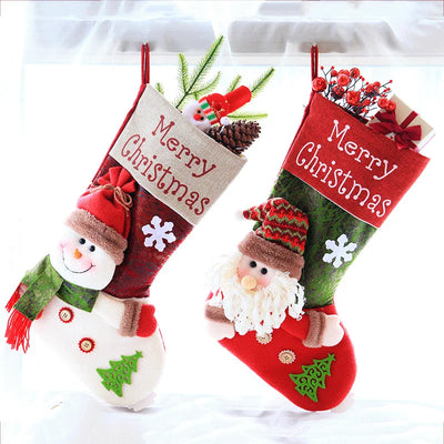 1pcs Christmas Stocking Snowman Santa Elk Kid Candy Gift Bag Sock Fireplace Decor New Year  Xmas Christmas Tree Ornaments Holder 