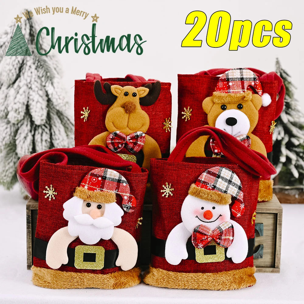 20PCS Christmas Tote Bag Snowman Bear Candy Bag Children Gift Bag Storage Bag Christmas Decoration