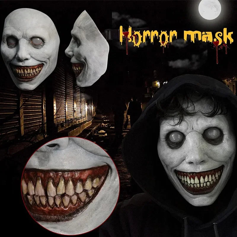 Halloween Horror Masks Horror DIY Masks Exorcist Masks Smiling White Eyed Devil Head Cover Halloween Horror Decorations