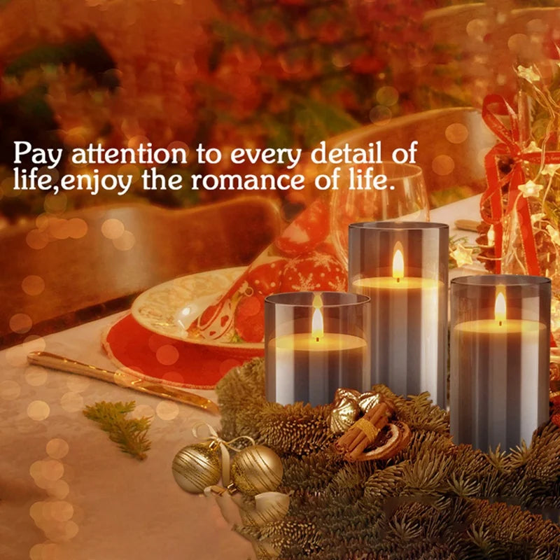 1Set Flameless Candles For Christmas Wedding, Table Decorations Christmas Candles Battery  (Grey)