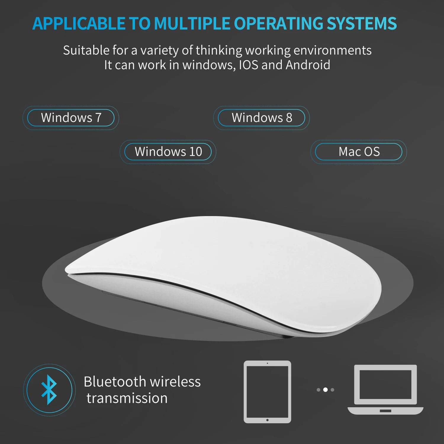 Bluetooth 4.0 Wireless Mouse – Rechargeable, Silent, Multi-Arc Touch, Ultra-Thin Magic Mouse for Laptop, iPad, Mac, PC, MacBook