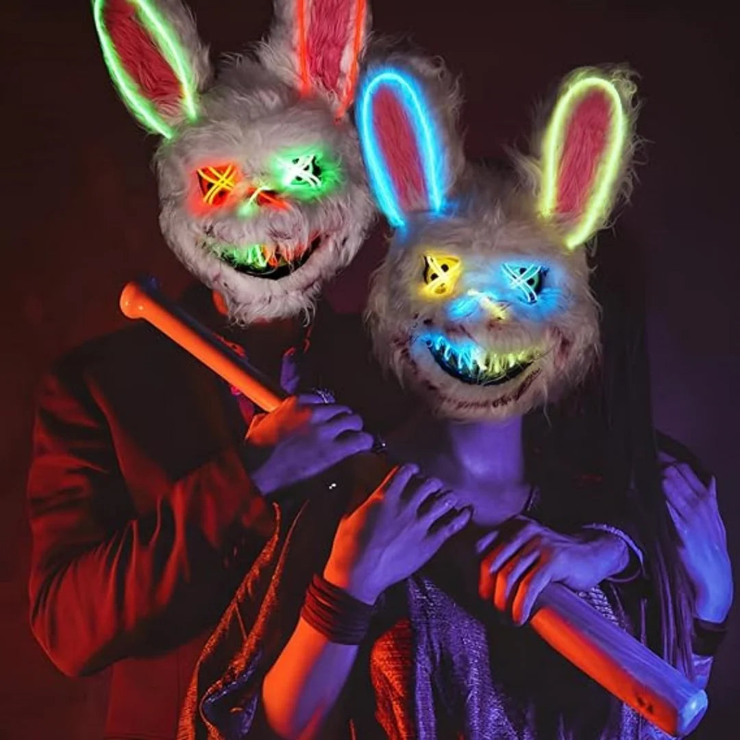 Halloween Mixed Colours Double Cross Eyes Cute Bunny LED Light Up Mask Plush Bunny Halloween Party Spoof Masks Party Photo Props