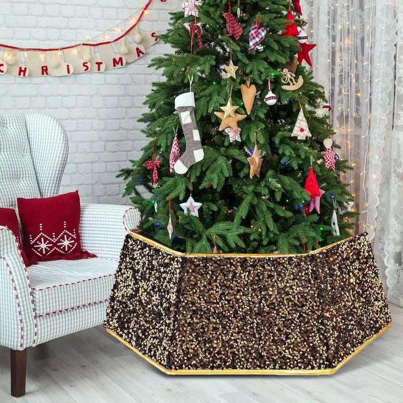 60X80X25cm Christmas Tree Collar Sequin Hexagon Christmas Tree Stand Base Cover Accessories Christmas Skirt For Artificial Tree