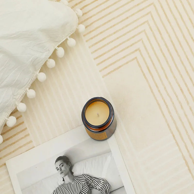 Minimalist Living Room Decoration Stripe Carpet Cream Large Area Rugs for Bedroom Japanese Style Plush Rug Home Fluffy Soft Mat 