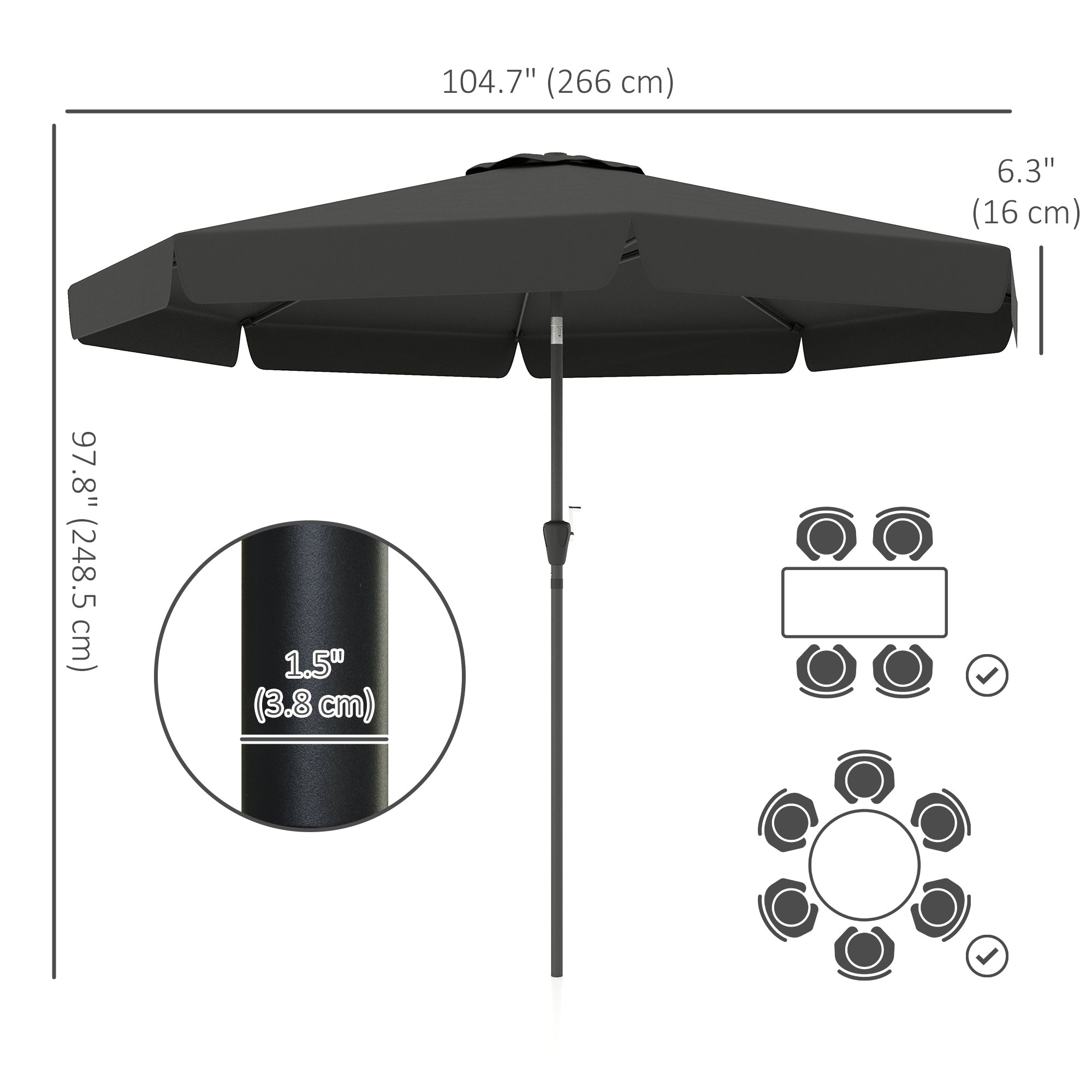 Outsunny 8.5ft Round Market Patio Umbrella: Outdoor Table Umbrella with Tilt Crank for Garden & Backyard, Black 