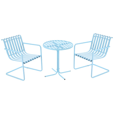 Outsunny Sky Blue Oasis: 3pc Patio Bistro Set, Outdoor Garden Furniture with 2 Chairs and Round Table 
