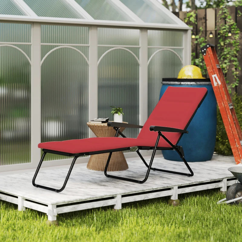 Foldable Lounge Chair, Reclining Patio Sun Lounger with 6-Position Adjustable Back, Wine Red